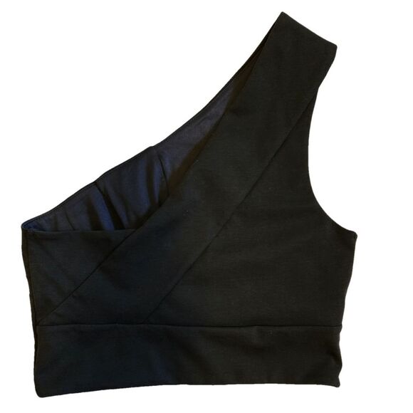 BCBGMaxAzria One Shoulder Black Cropped Top Medium - Picture 3 of 6